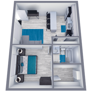 A1 Renovated floor plan featuring 1 bedroom 1 bathroom