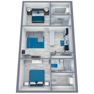 B1 Renovated floor plan featuring 2 bedrooms 2 bathrooms