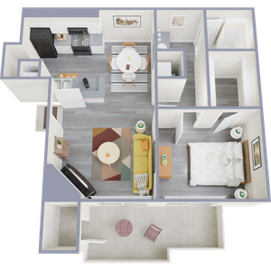 A3 Renovated floor plan featuring 1 bedroom 1 bathroom