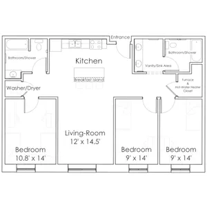 3 bedroom 2 bath floor plan