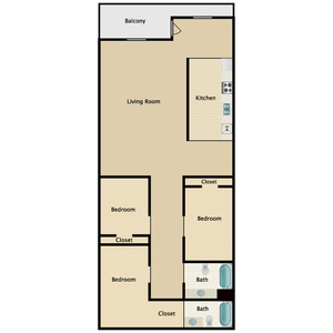 3 bed, 2 bath