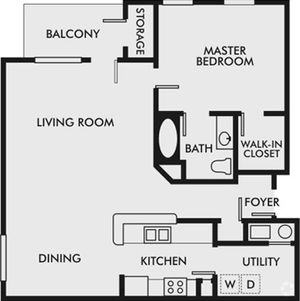 1 Bed 1 Bath Floorplan