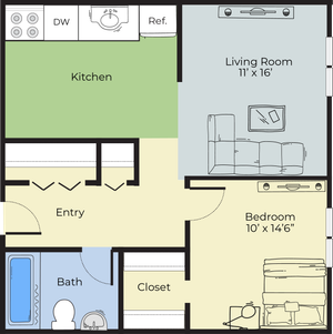 1 Bedroom Floor Plan | South Lawrence MA Apartment For Rent | Princeton at Mount Vernon