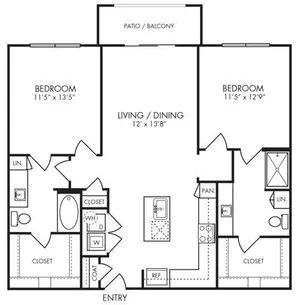 2 bedroom 2 bath floor plan