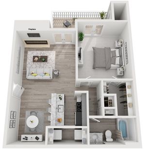 One Bedroom | 712 sqft | Full-Size Washer/Dryer | Patio/Balcony | Fireplace | Walk-in Closet | Additional Storage