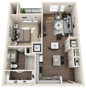 One Bedroom | 703 sqft | Stackable Washer/Dryer | Patio/Balcony | Walk-in Closet