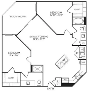 2 bedroom 2 bath floor plan