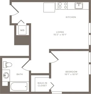 556 square foot one bedroom one bath floorplan image
