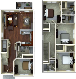 Contemporary 3-bedroom, 2-bathroom floor plan with open-concept living area, modern kitchen, and private patio. Ideal for spacious living.