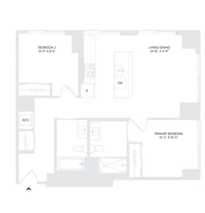 Avira Residence 4 floor plan featuring 2 bedrooms, spacious living/dining area, and modern kitchen. Available on floors 10-26. Ideal urban living layout.