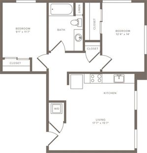 766 square foot two bedroom one bath floor plan image
