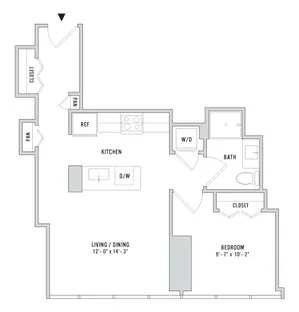 One Bedroom A09.1 - 721 Sq. Ft. - Floors 3-4