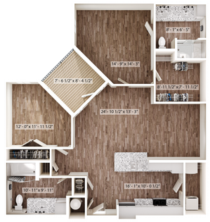 Elegant and spacious 2D floor plan showcasing 3 bedrooms, modern kitchen, and inviting open living area with hardwood flooring.