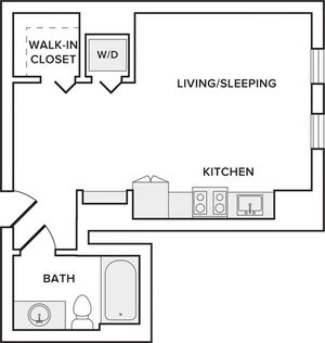 401 square foot renovated studio one bath apartment floor plan image