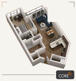 Core83 Apartments - One-Bedroom Floorplan