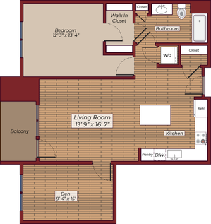 One Bedroom with Den Floorplan | The James Apartments | Haverhill MA Apartments
