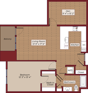 One Bedroom with Den Floorplan | The James Apartments | Haverhill MA Apartments
