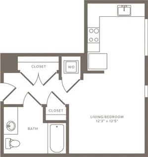 484 square foot studio one bath floor plan image