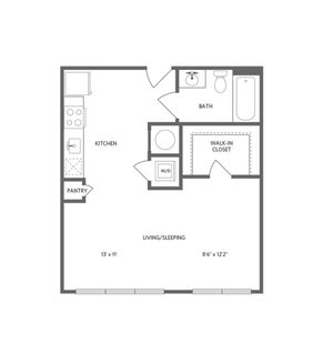 556 square foot studio one bath floor plan image