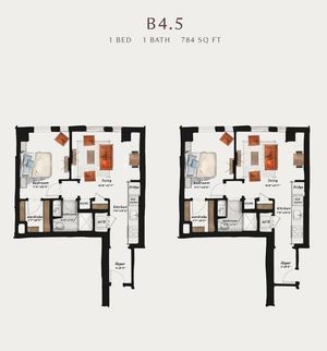 B4.5 | 1 Bed 1 Bath 784 square feet