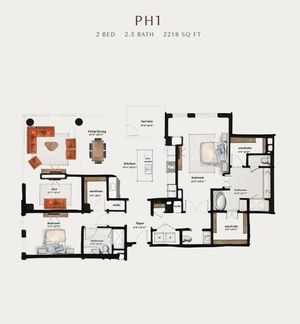 PH1 | 2 Bed 2.5 Bath 2,218 square feet