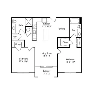 Spacious Two Bedroom Two Bathroom with Open Concept
