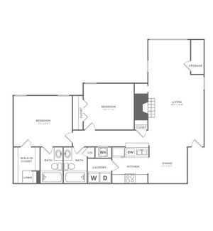 Two Bedroom Two Bath (1,151 SF)