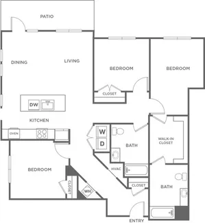 Three Bedroom Three Bath (1677 SF)