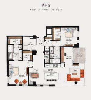 PH5 | 2 Bed 2.5 Bath 1,751 square feet