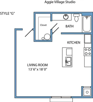 Style G - studio, 1-bath