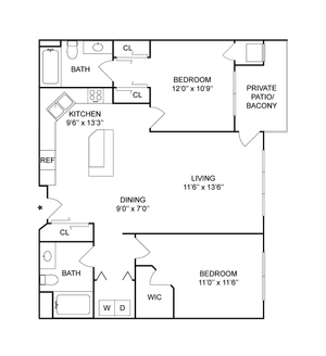 2x2c | 2-Bedroom Floorplan