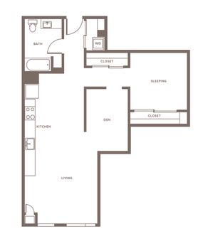 865 square foot one bedroom one bath apartment floorplan image