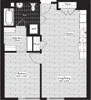 708 square foot one bedroom one bath floor plan image