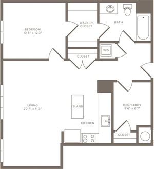 930 square foot one bedroom one bath with den apartment floorplan image