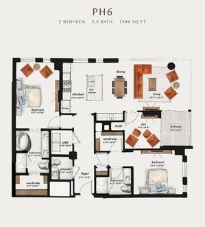 PH6 | 2 Bed 2.5 Bath 1,586 square feet