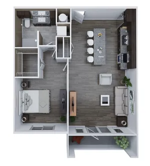 Chic Unit B3 floor plan showcasing a spacious 1 bedroom, 1 bath layout with an elegant open kitchen and cozy living area, spanning 825 sq. ft.