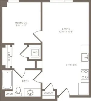 624 square foot one bedroom one bath floor plan image