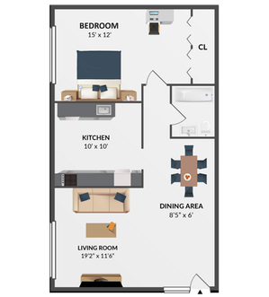 1 Bedroom 755 SF