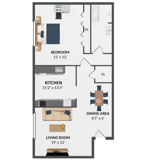 Hickory 1 Bedroom 800SF