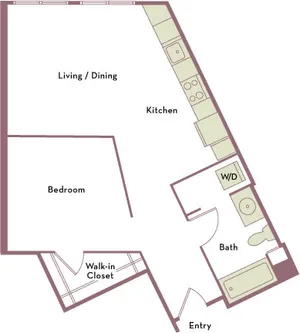 685 square foot studio one bath apartment floorplan image