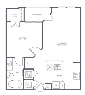 1 bedroom 1 bath apartment with dining area, private patio and 706 square feet