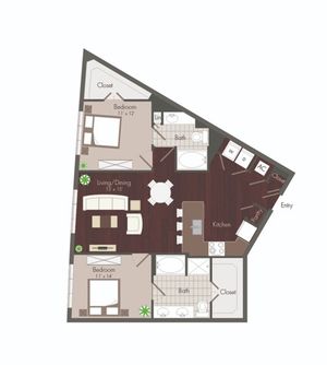 Malone |  2 bedroom floor plan | renovated