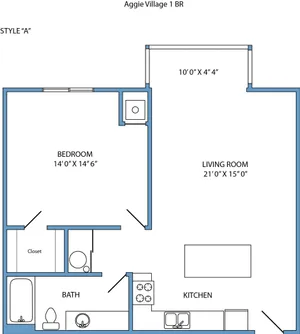 Style A - 1-bed, 1-bath with washer/dryer