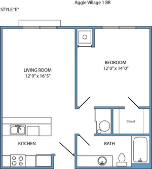 Style E - 1-bed, 1-bath