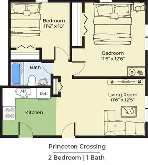 2 Bdrm Floor Plan | Apartments For Rent Near Salem MA | Princeton Crossing