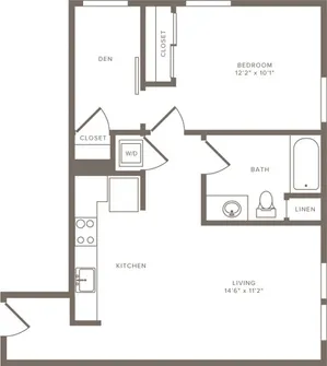 738 square foot two bedroom one bath floor plan image