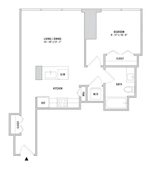 One Bedroom A-12 - 678 Sq. Ft. - Floors 3-4