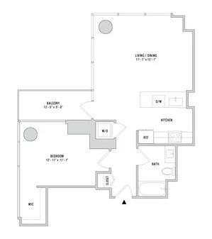 One Bedroom A11 - 752 Sq. Ft. - Floors 3-4