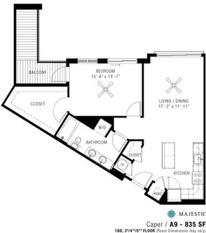 1 Bedroom Floorplan | Majestic 4