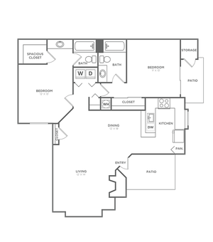 Two Bedroom Two Bath (995 SF)